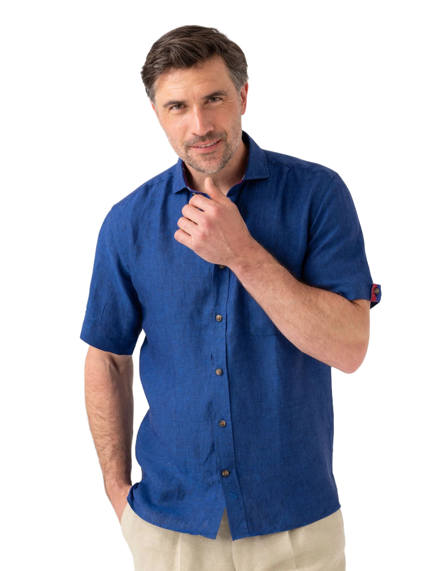 Royal Blue Short-Sleeved Linen Shirt